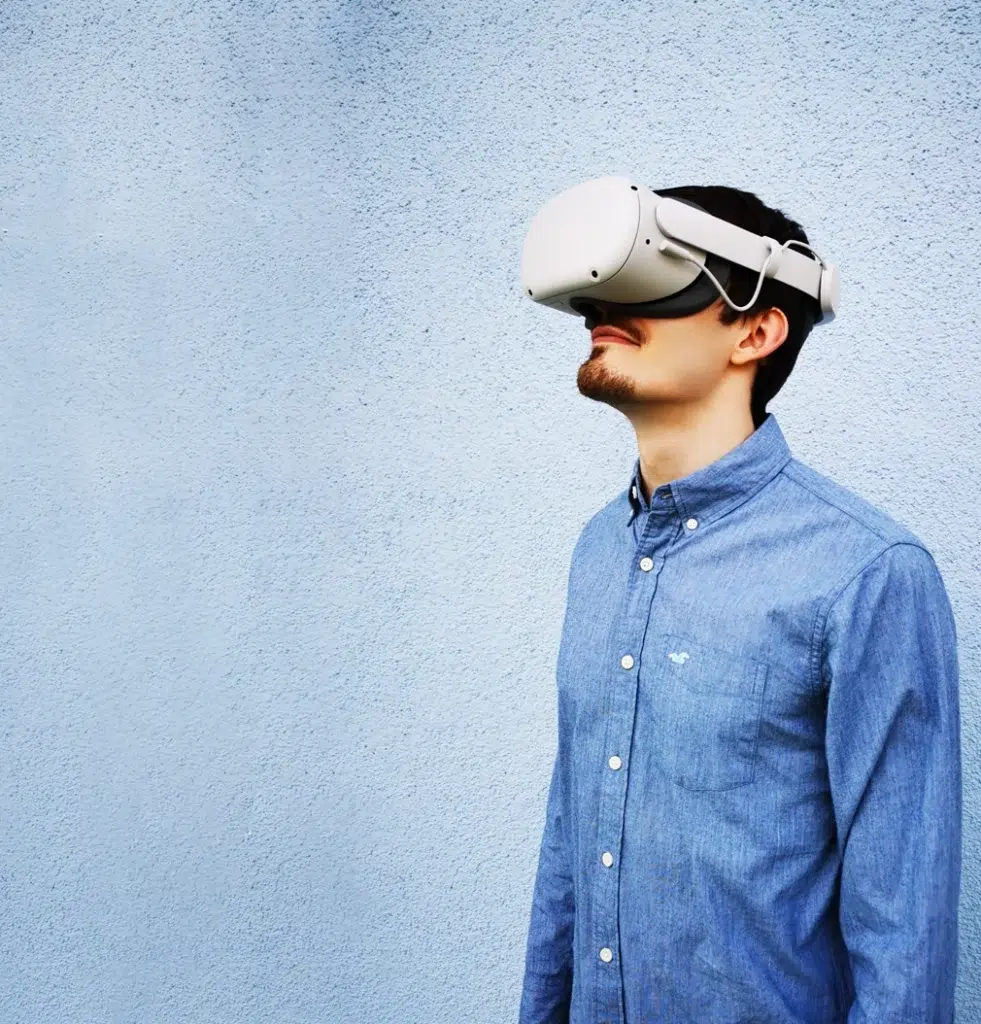 Johannes Kopf wearing a VR headset.